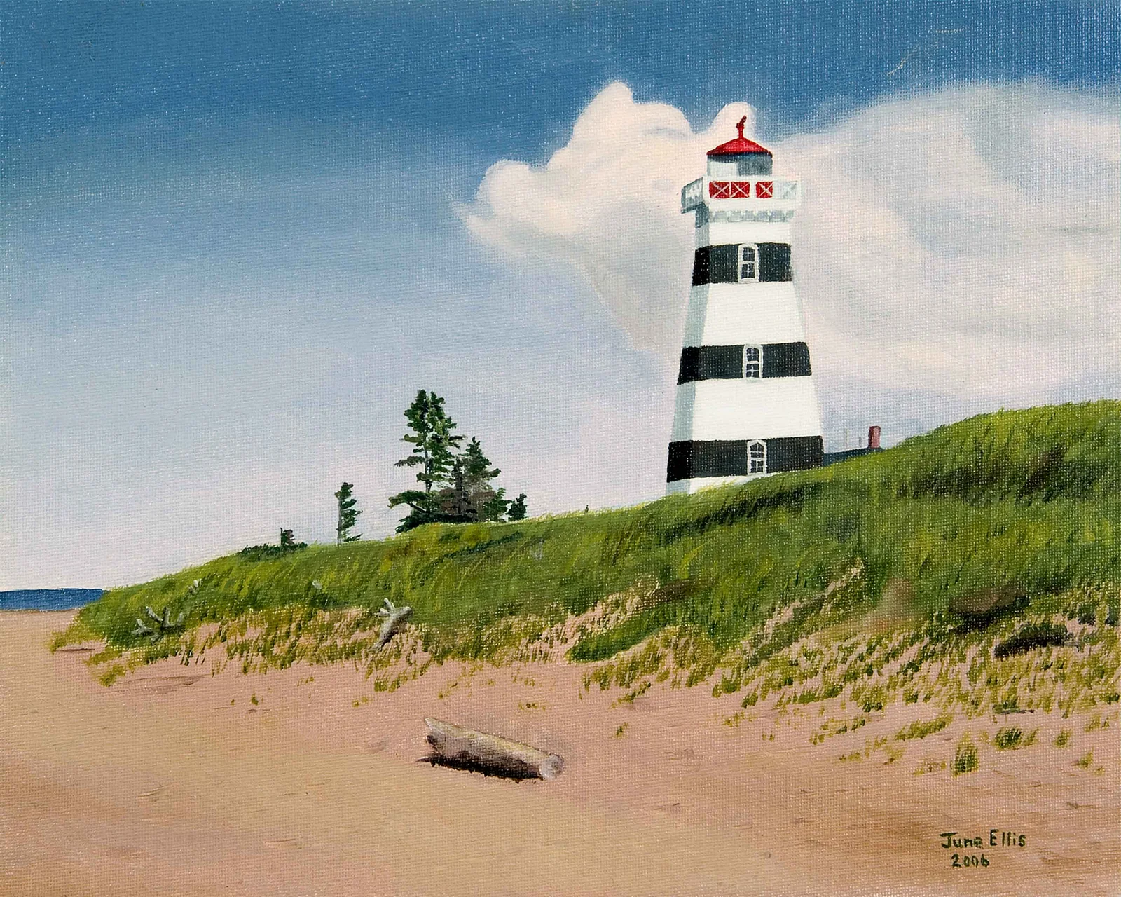 Print of original oil painting of the iconic West Point lighthouse  by PEI Artist June Ellis