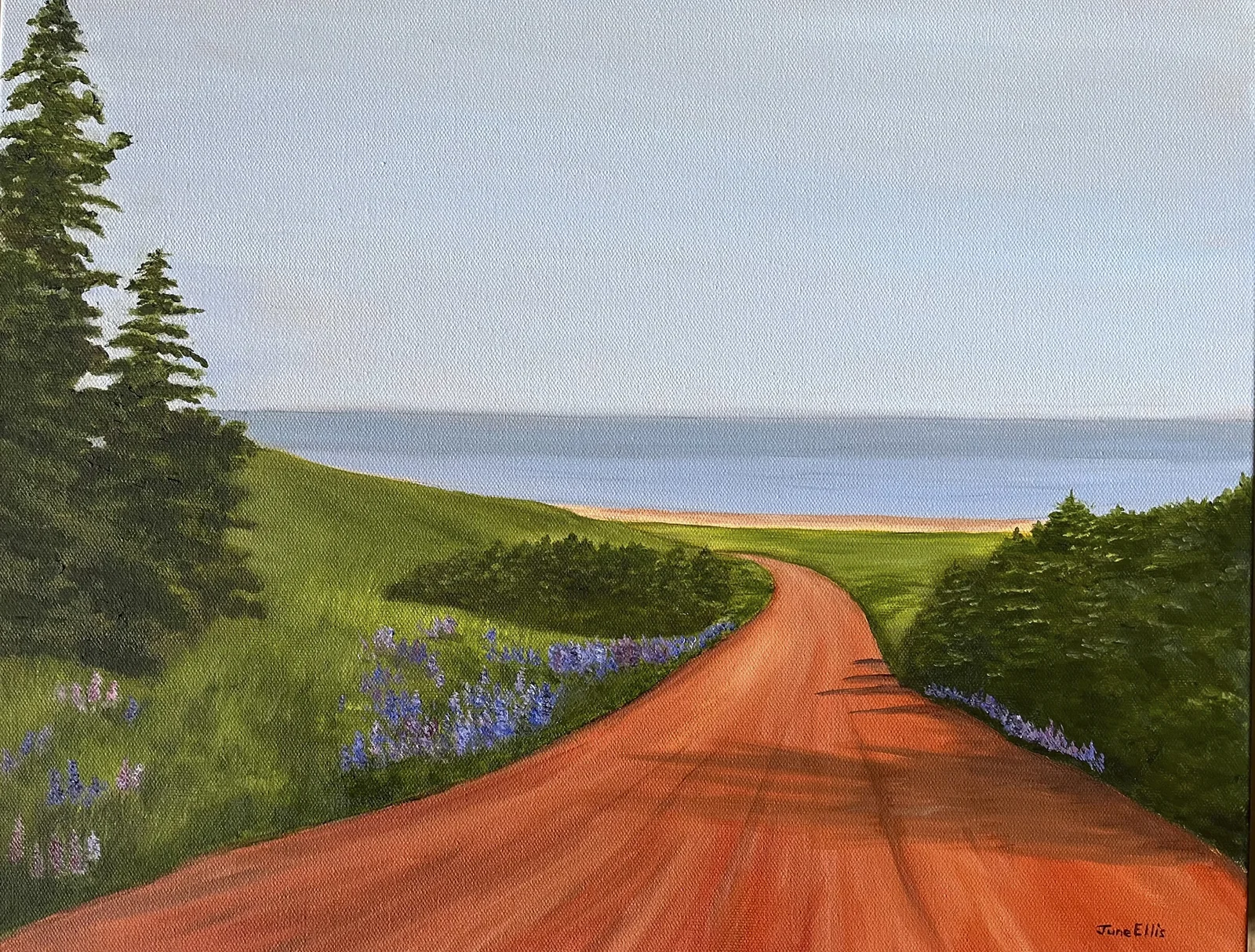 Where the Red Road Leads, original oil painting by PEI artist June Ellis